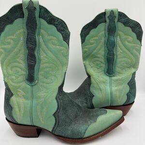 Old Gringo Women's Cowboy Boots Blue Green Size 8 B Snip Toe Western Hand Made